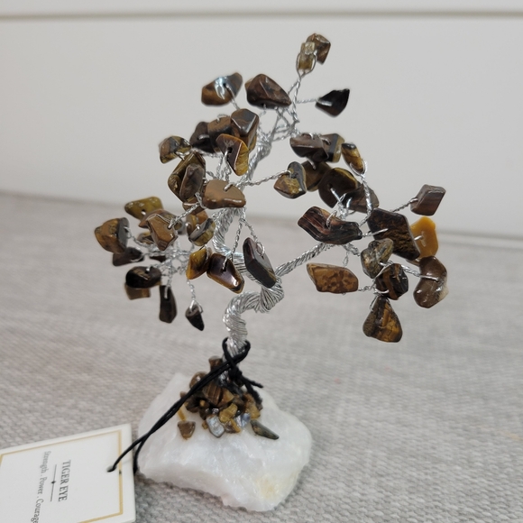 Natural Tiger Eye Gemstone & Quartz Crystal Tree of Life Rock Mineral
